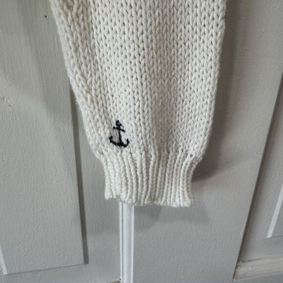Wooden Ships Sweater Oversized X/S White Pullover Anchor Print Nautical Coastal - Picture 4 of 13